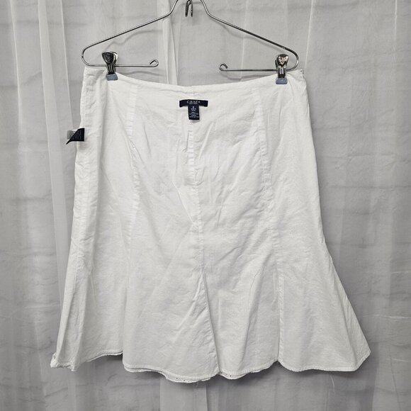 Chaps White Embroidered Floral Eyelet A-Line Skirt Boho Cottagecore 8 - Picture 7 of 10